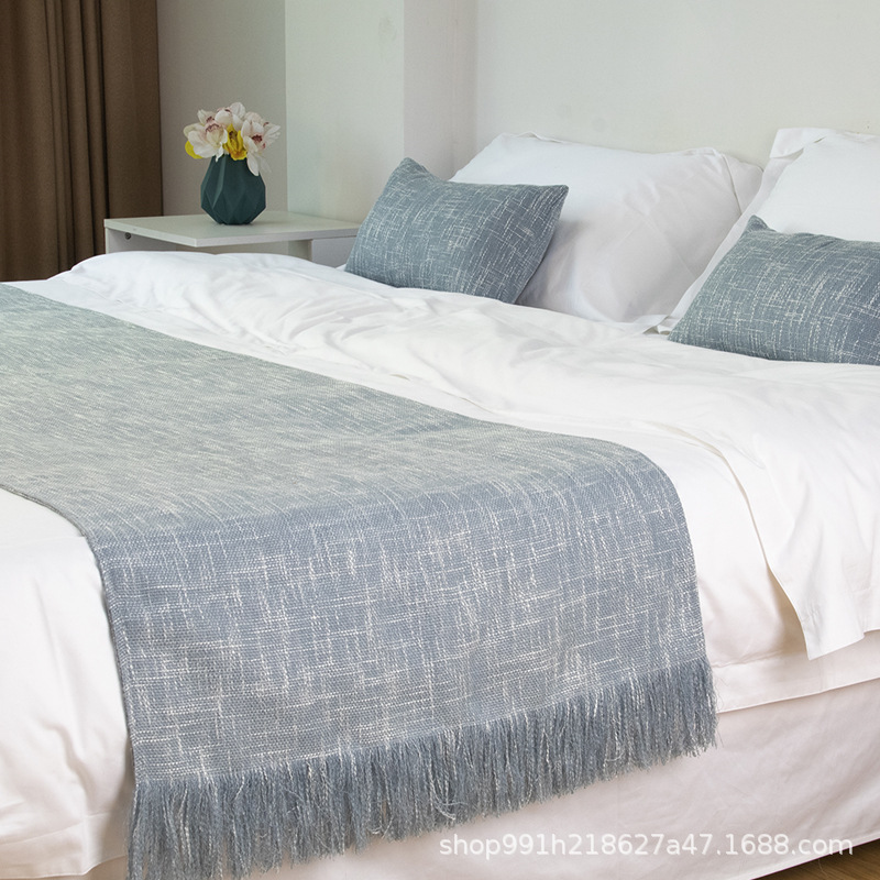 Bed flag bed end towel coarse linen solid color tassel light luxury fashion modern hotel bed decoration manufacturers wholesale