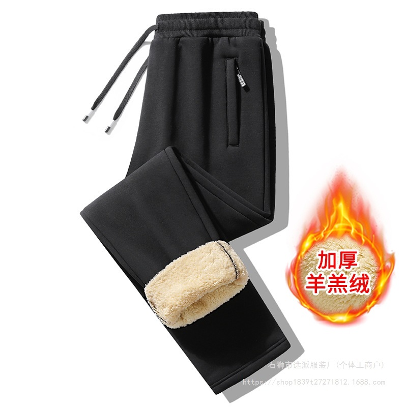 Men's Autumn and Winter New Thickened Warm Outdoor Sports Pants with Lamb Wool Cotton, European Size Special Edition for Foreign Trade Cross-Border