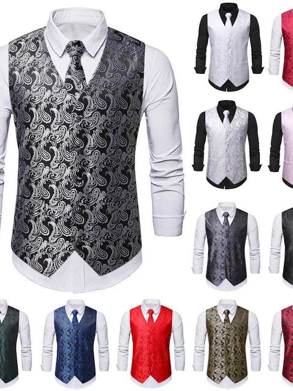 Cross-border Amazon new men's fashion plus size suit vest men's European size casual waist flower formal vest vest vest