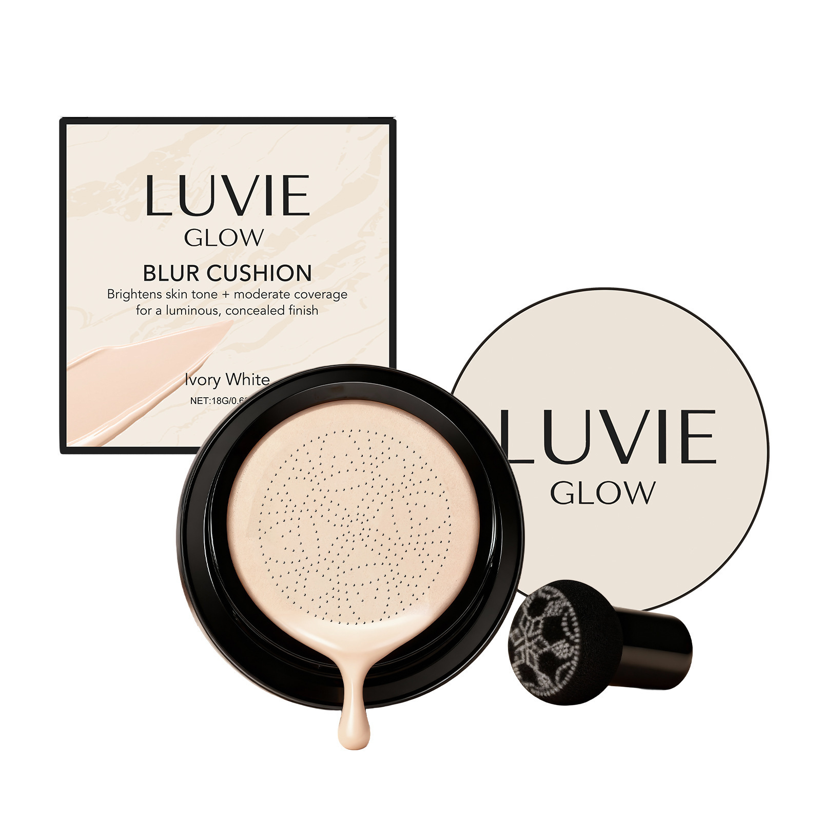 Luvie Glow Foundation Cushion Пуховка для лица Легкий, увлажняющий и естественно подходящий