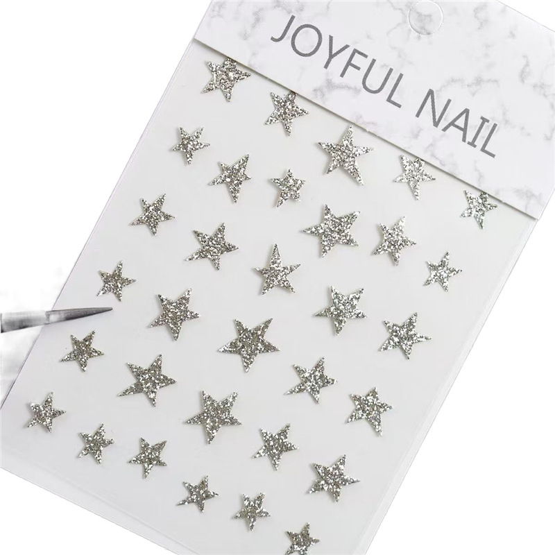 Nail Art Explosion Star Five-Pointed Star Stickers Super Flash Broken Silver Star Diamond Ultra-Thin Nail Stickers Decorative Manicure