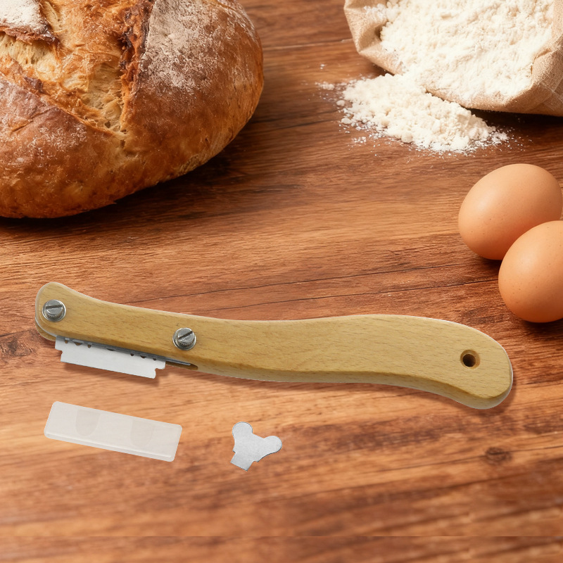 [Baking Tools] New Wooden Handle Curved Bread Cutter European Style Bread Baguette Trimming Knife Dough Trimming Knife