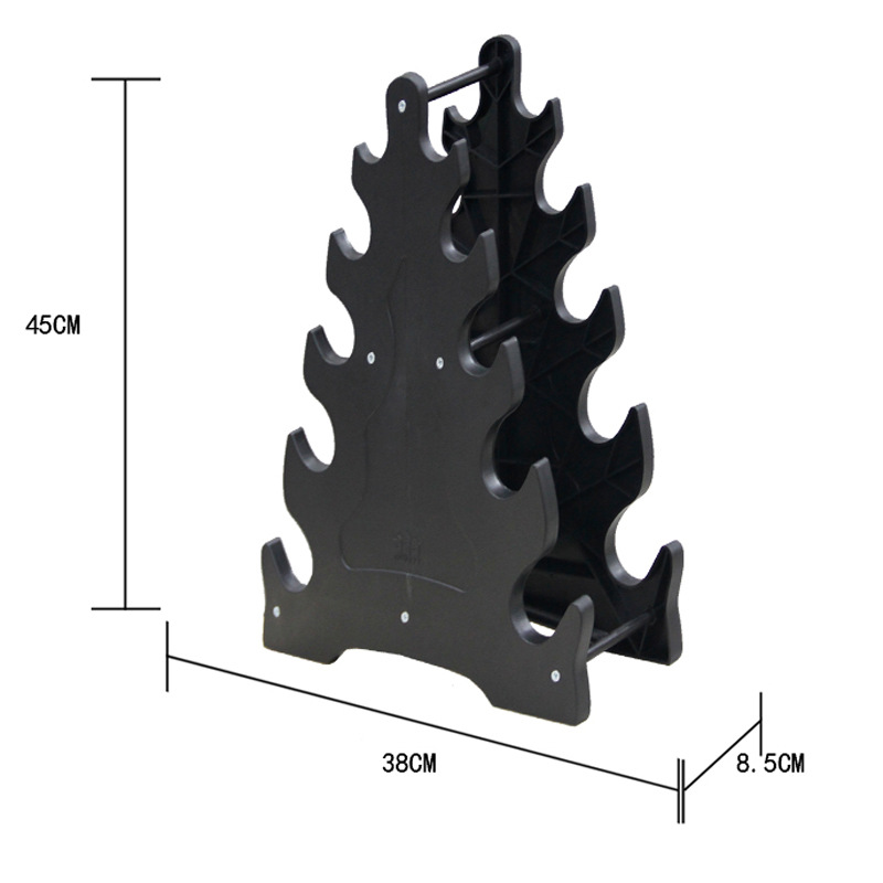 В наличии пластиковая стойка для гантелей на пять пар больших листьев и три пары для домашнего офиса