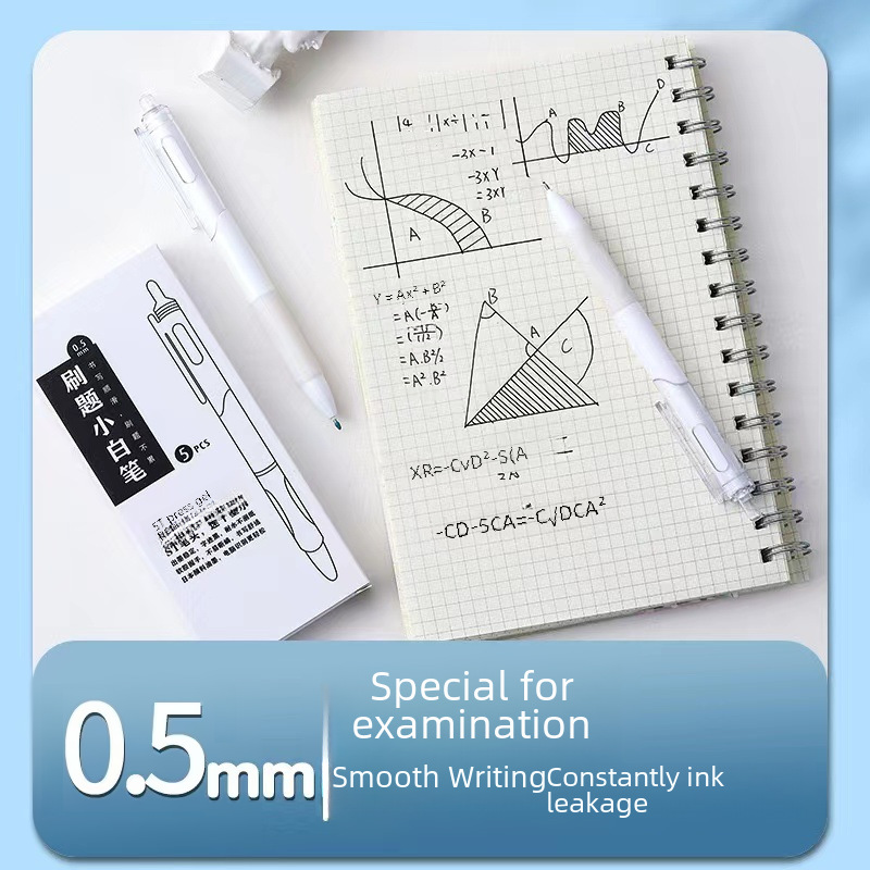 Quick-Drying Small White Pen, High-Value Student Pen, St Tip Brush Pen, Durable and Smooth Retractable Pen for Exams, 0.5 Black Pen