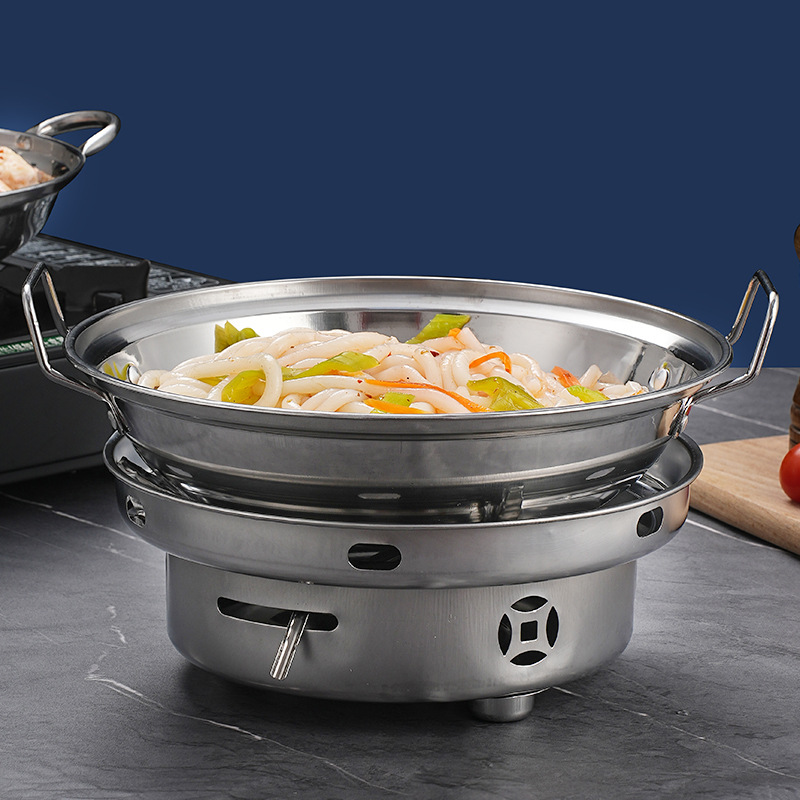 Stainless Steel Anti-overflow Bar Ding Pot with Lid Dry Pot Special suit Hotel Alcohol Stove Dry Pot Takeaway Small Hot Pot