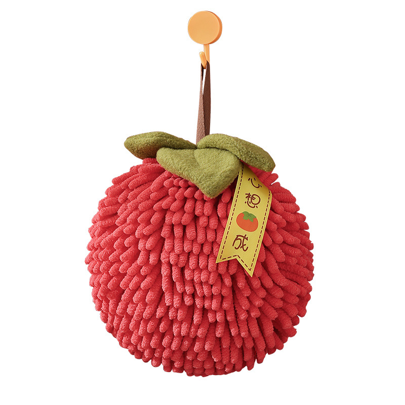 Red festive Ruyi Persimmon chenille hand ball hand towel kitchen hanging absorbent hand towel cross-border