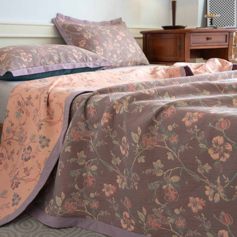 Class a maternal and child grade cotton yarn-dyed jacquard three-layer yarn bed cover multifunctional gauze blanket office lunch break cover blanket