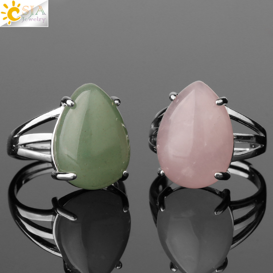 New European and American fashion simple natural stone water drop crystal ring opening adjustable ring jewelry wholesale trade