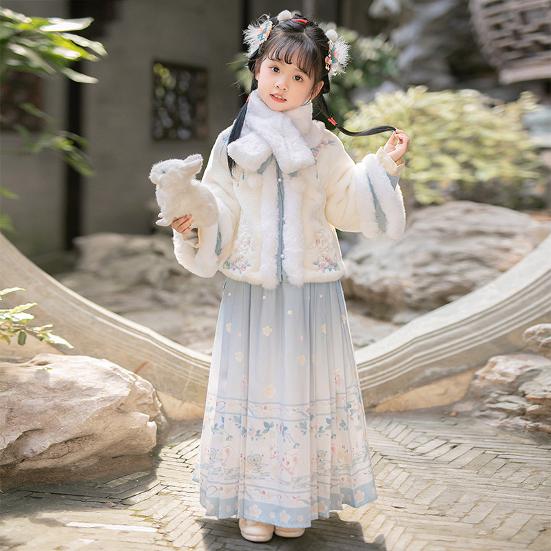 Hanfu Girl Autumn and Winter Mamian Skirt 2025 New Winter Chinese Style Traditional Children's Skirt Ancient Style New Year Outfit