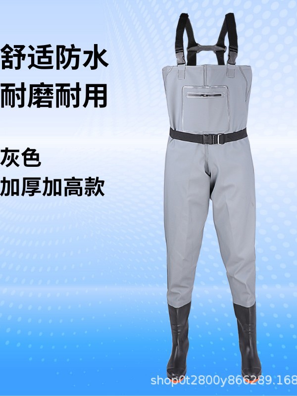 Double Knee-Protecting Wading Pants, One-Piece Rain Boots, Rain Pants, Men's Fishing Suits, Wading Pants, Fishing Suits, Lotus Root Digging and Rice Transplanting Leather Pants