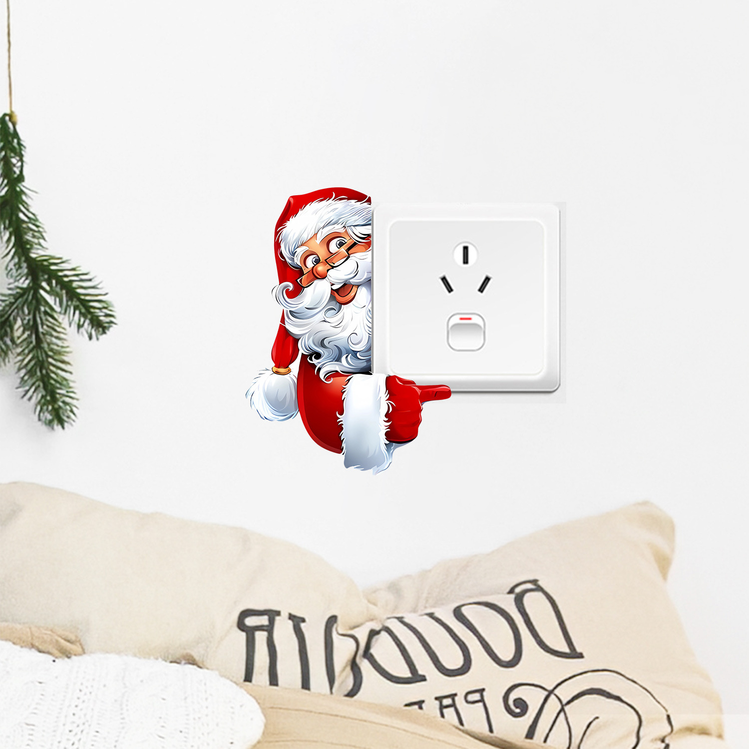 跨境亚马逊圣诞节圣诞老人开光贴用于卧室客厅等开关墙贴装饰贴纸