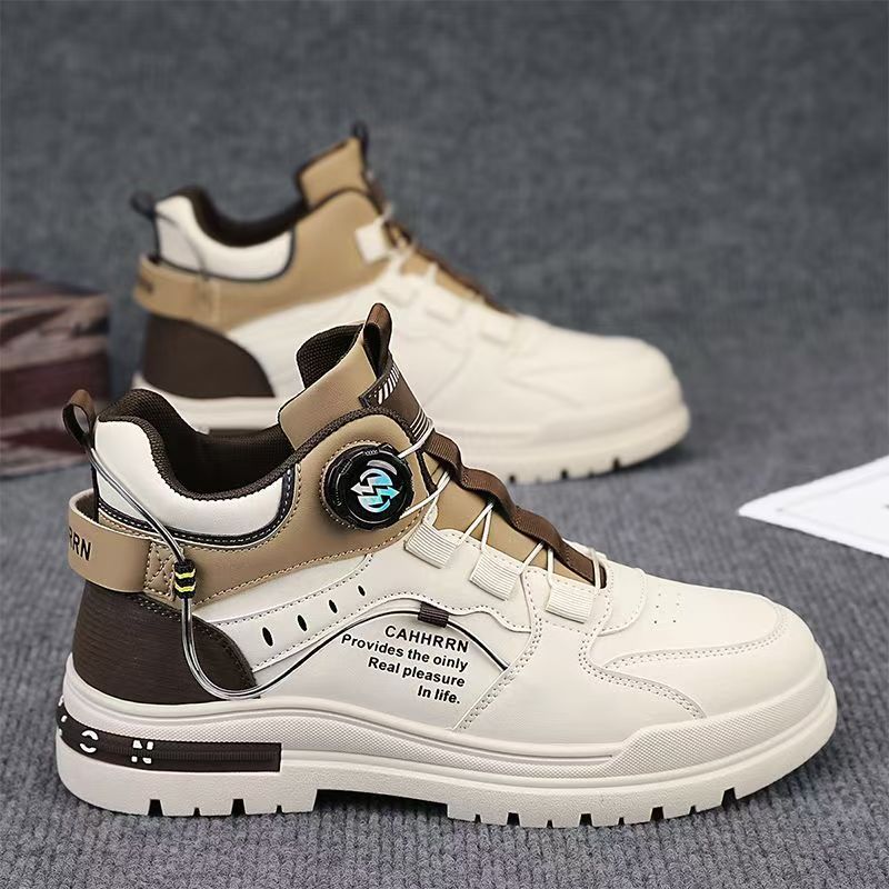 Boots Men's High-Top Autum British Style Retro Men's Casual Leather Shoes Mid-Top Waterproof Anti-Slip Heightening Work Boots