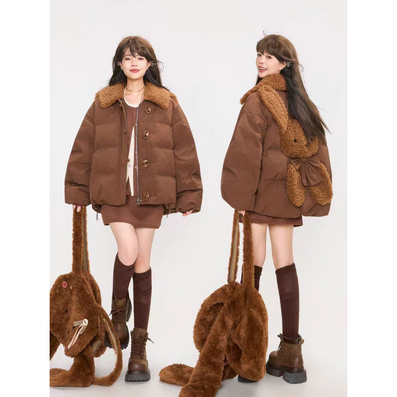 Winter New Short White Duck down Jacket for Women, College Style Thickened Coat, Cute Niche Design with Tag