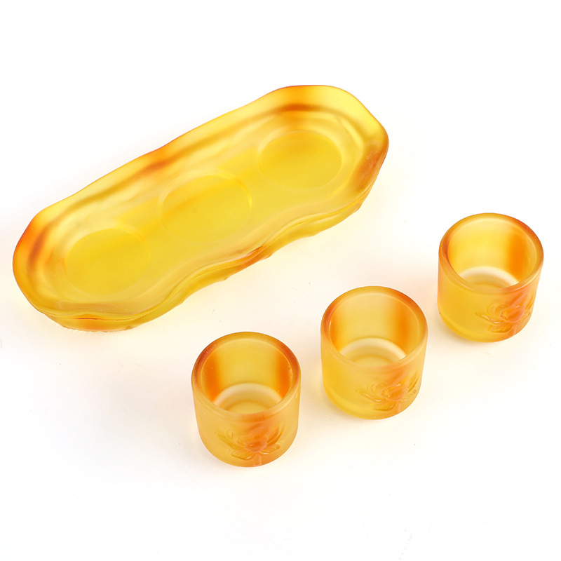 Glass Three-Offering Cup, Yellow Lotus Glass Offering Cup, Holy Water Cup in Front of Buddha, Buddha Water Cup, Guanyin Offering Cup, Offering Cup
