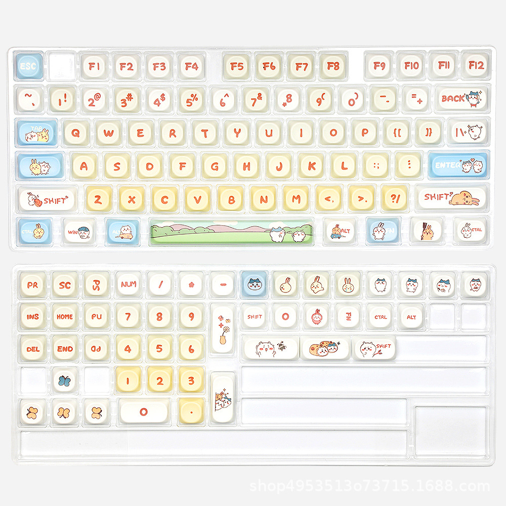 Yellow small eight key cap thermal sublimation process moa height cross hole satellite shaft universal mechanical keyboard opaque