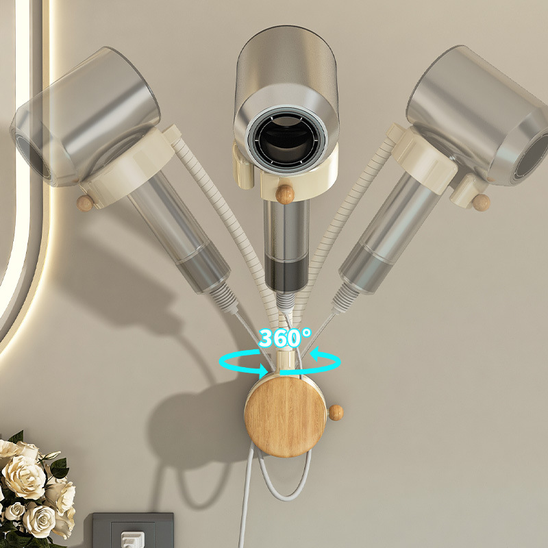 Suction Cup Hair Dryer Holder, No-Drill Bathroom Rotating Hair Dryer Storage Rack, Wall-Mounted Lazy Hair Dryer Hanger