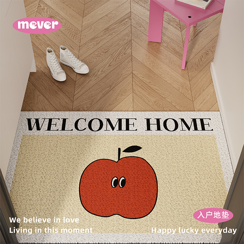 New Year's Red Apple Entrance Floor Mat Wire Ring Non-Slip Foot Mat Blanket Entrance Door Mat Entrance Door Can Be Cut Outside the Door