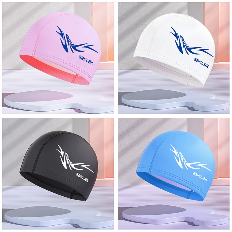 LOGO printing new PU coating high elastic waterproof swimming cap men and women increase adult ear protection long hair swimming cap wholesale