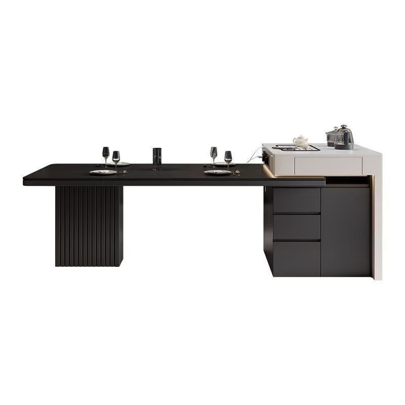 Italian Light Luxury Slate Island Dining Table for Making Tea, Small Apartment Home Living Room Coffee Table, Retractable Dining Table