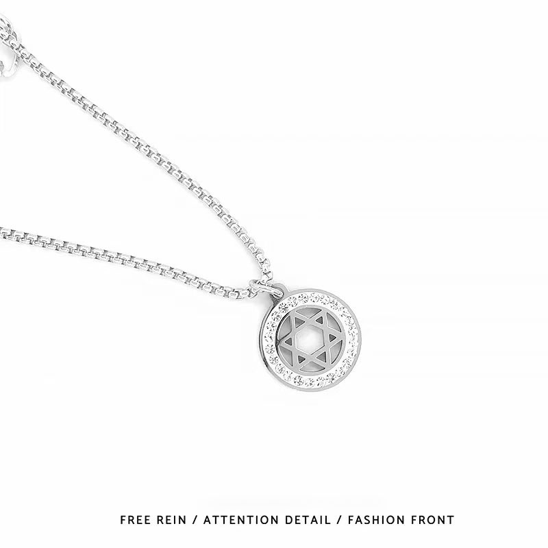 Six-Pointed Star Rhinestone Necklace Pendant Jewelry Double-Layered Hip-Hop Design Titanium Steel Couple Men and Women Non-Fading Universe