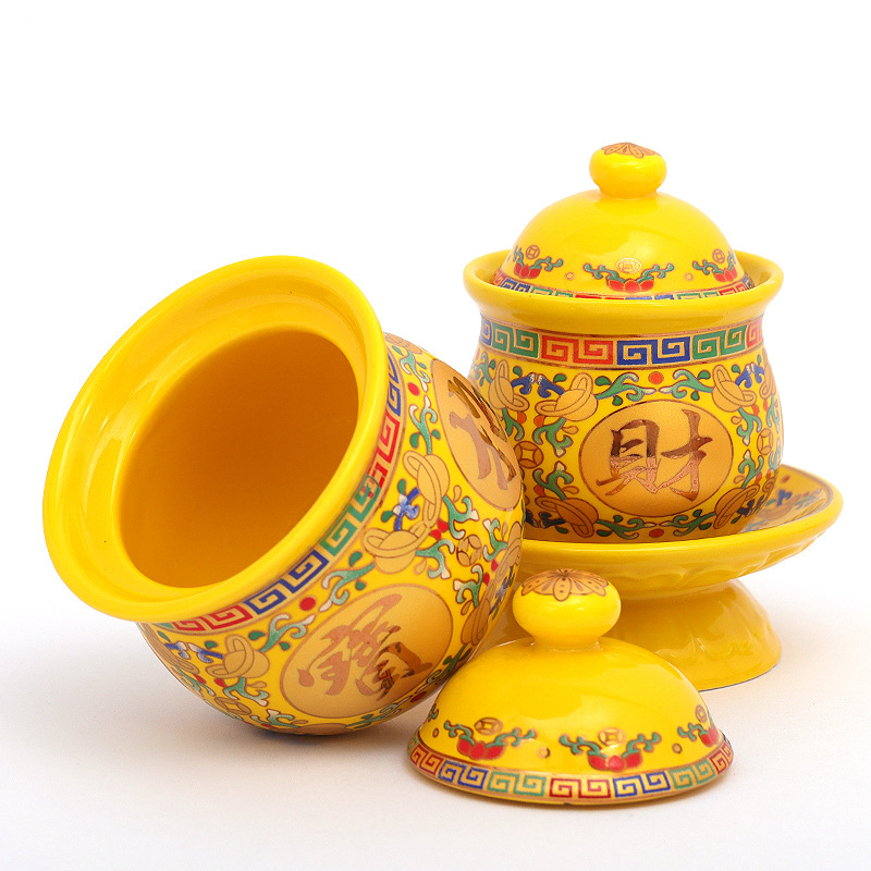 Ceramic Tang Color Holy Water Cup Household Buddha Sacred Cup Xianjia Guanyin Water Purification Cup Buddha Front Sacred Cover Bowl Ornaments