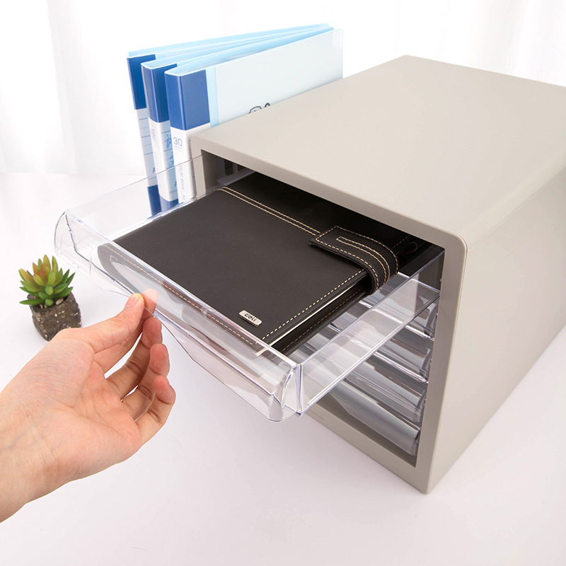Deli 9775 Five-layer Hard Plastic File Cabinet Desktop Plastic Drawer Cabinet Data Sorting Office Storage Cabinet Black Grey