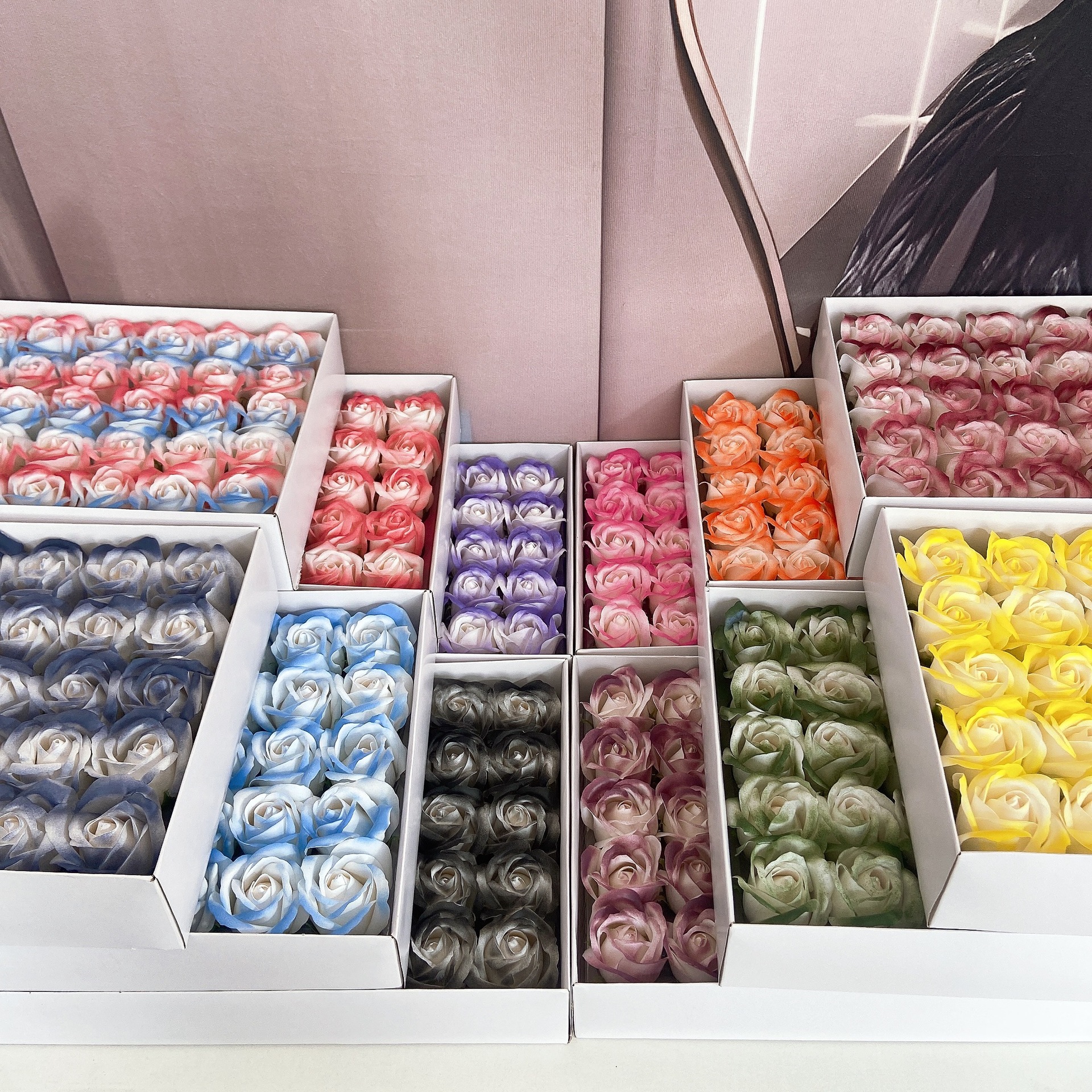 Soap Flower Simulated Rose Three-layer Crushed Ice Blue and Black Knight Large Flower Head with Base Soap Flower Wholesale Factory Direct Sale