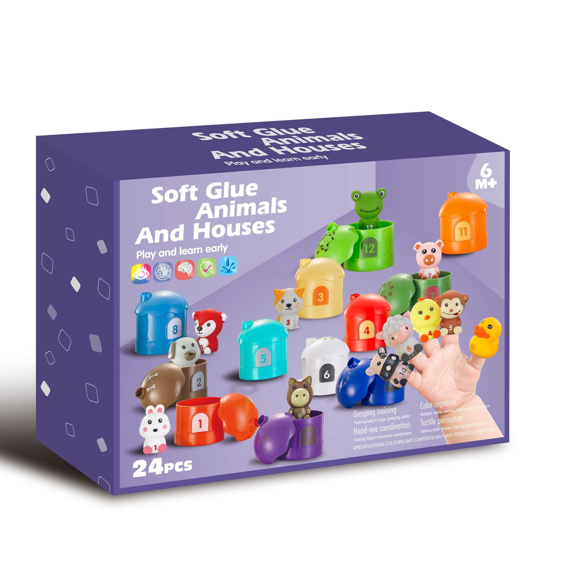 New Cross-Border Popular Kidsren's Educational Enlightenment Cognitive Soft Glue Animal Number Matching House Cartoon Animal Finger Puppet