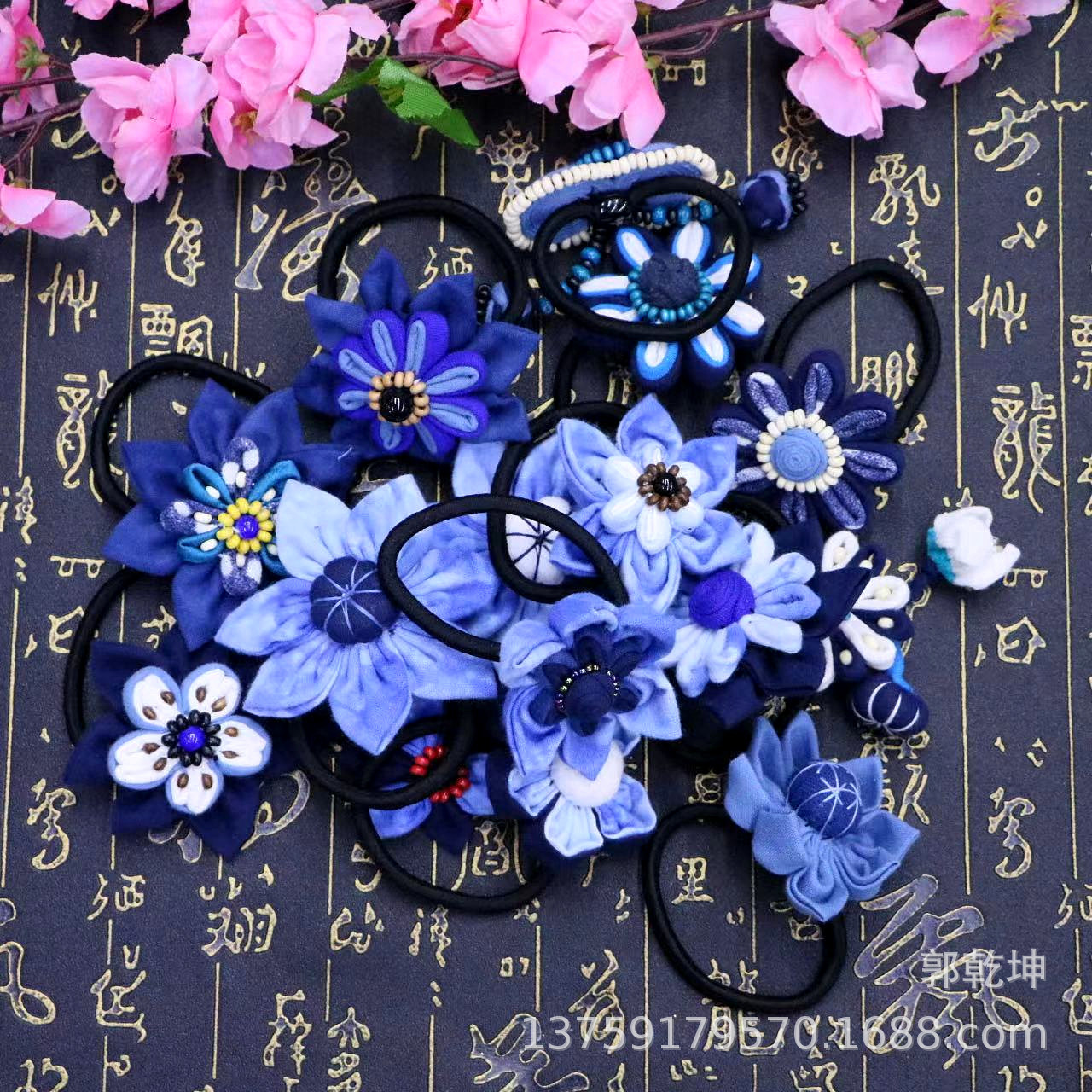 Indigo-Dyed Head Flower Yunnan Ethnic Style Blue Tie-Dyed Cloth Peacock Flower Pattern Head Flower Headband Series