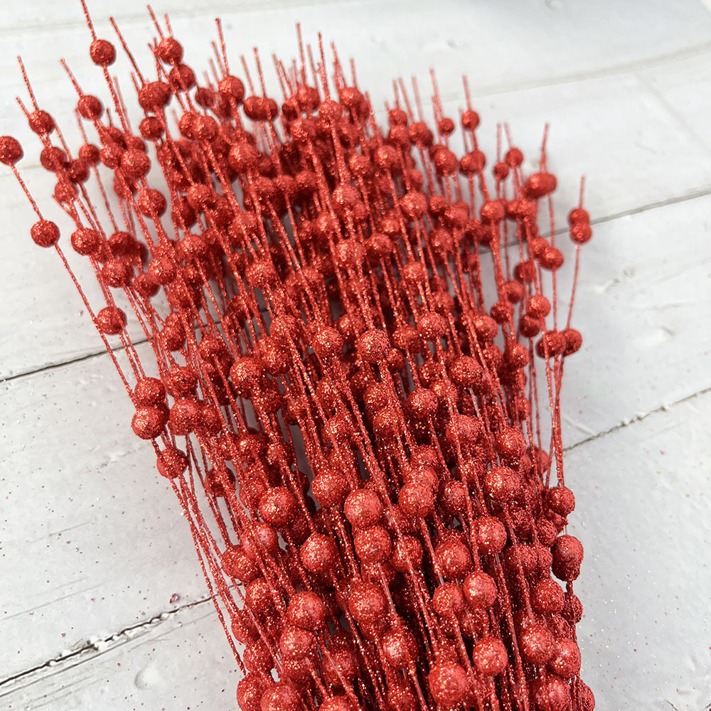 Christmas Decoration Gold Powder Berry Ball Bunch 43 cm 12 Forks Artificial Glitter Stem Decoration Beaded Fake Flower Rattan