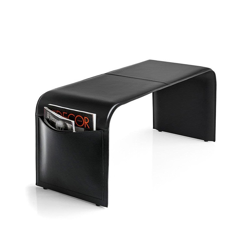 Nordic Recliner Bedroom Saddle Leather Genuine Leather Bed End Stool C-Shaped Storage Sofa Bed Ottoman Shoe-Changing Low Stool Solid Wood