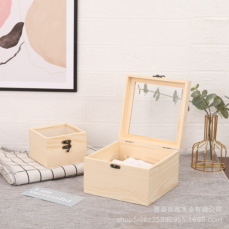 European Style Wedding Bridesmaid Wooden Candy Box Glass Lid Window Opening Hand Gift Box Birthday Gift Festival Gift Wooden Box