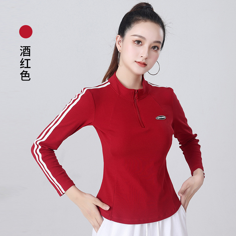 Женский спортивный костюм из хлопка с длинным рукавом и полузастежкой 2024 Осень Новый Тонкий для квадратных танцев