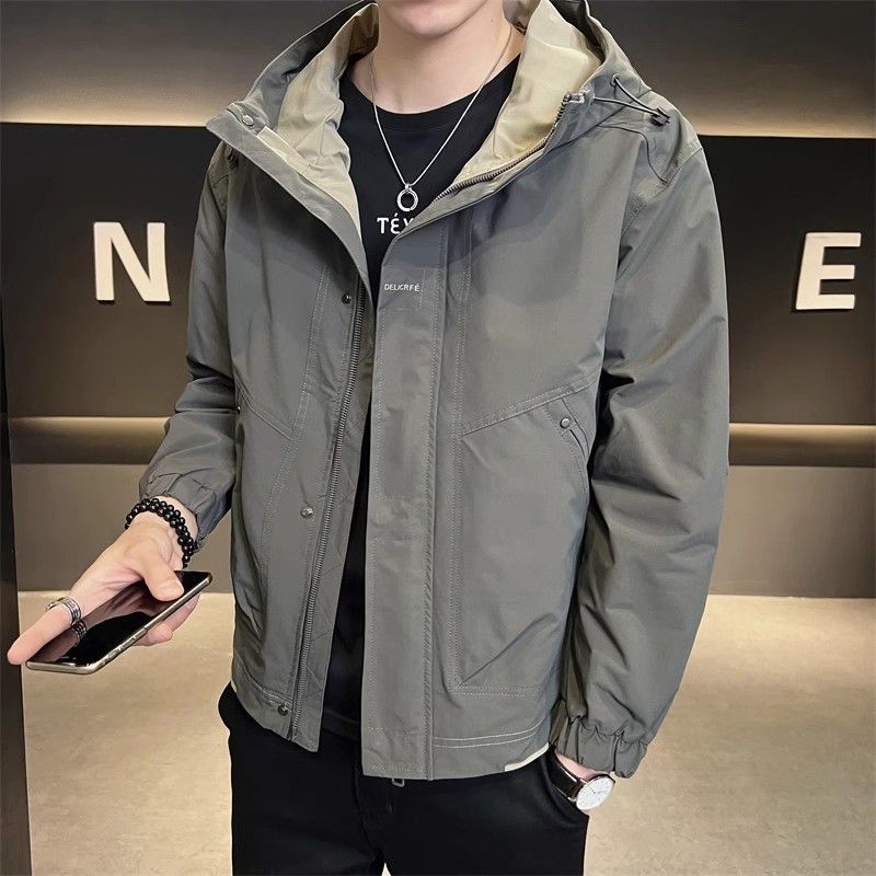 Men's Jacket Spring and Autumn 2025 New Trendy Hooded Work Jacket Youth Versatile Stylish Windproof Parka