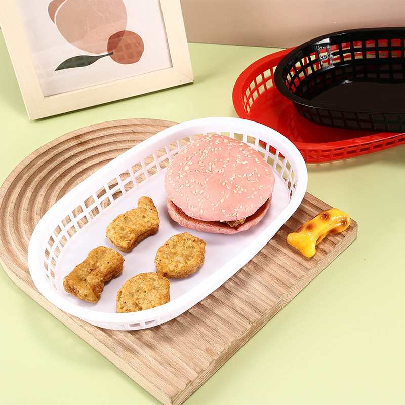 Factory Direct Sales Plastic French Fries Basket Burger Basket Runway Shape Drainable Fruit Plate Living Room Bread Basket Large Size