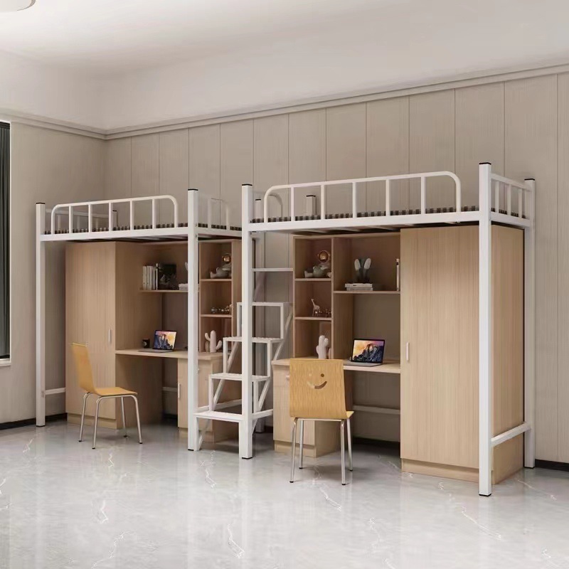 Bunk Bed Student Dormitory High Bed Staff Wrought Iron Bed School Dormitory Combination Bed Apartment Bookcase Integrated Bed