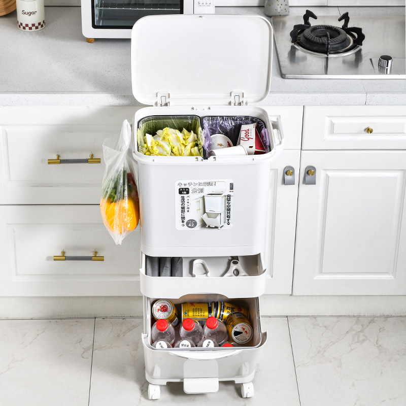 Креативное кухонное мусорное ведро для дома, трехслойное, мобильное, для влажного и сухого мусора, стильное