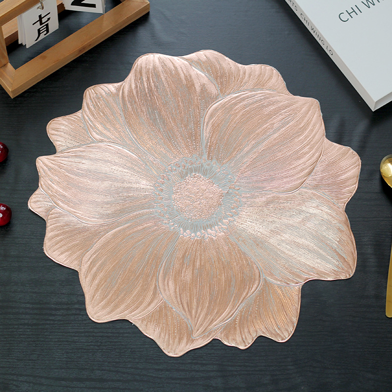 Cross-border Lotus Placemat Heat-proof Waterproof Oil-proof PVC Washable Heat Insulation Mat Hotel Restaurant Table Mat Ins Style