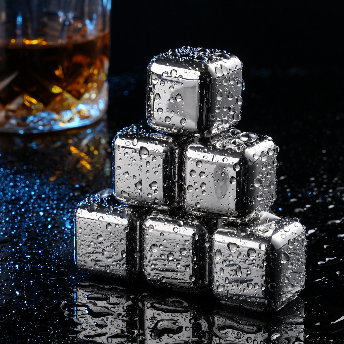 Factory Direct Sales 304 Stainless Steel Ice Cubes Frozen Whiskey Metal Ice Cubes Beer Ice Cubes Printable Logo Ice Cubes
