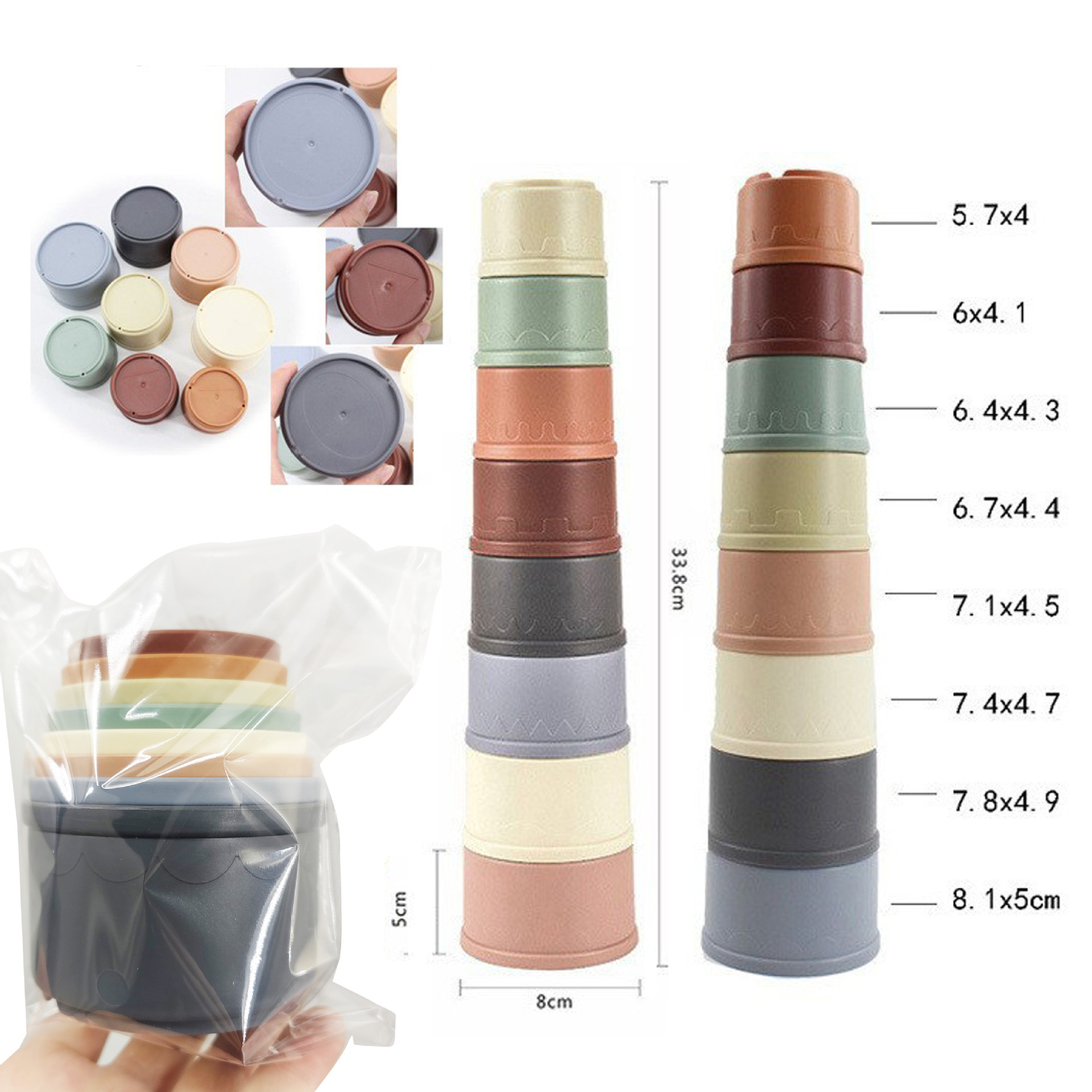 Round stacking Cup 8PCs stacking music set Cup infant toy hand-eye coordination size early education Foreign trade cross-border CPC