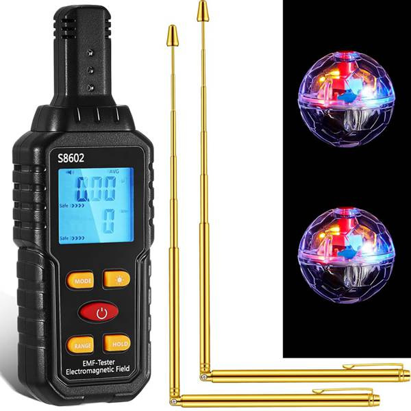 Emf meter S8602 electromagnetic radiation tester with 2 luminous cat balls outside ghost hunting (classic style)