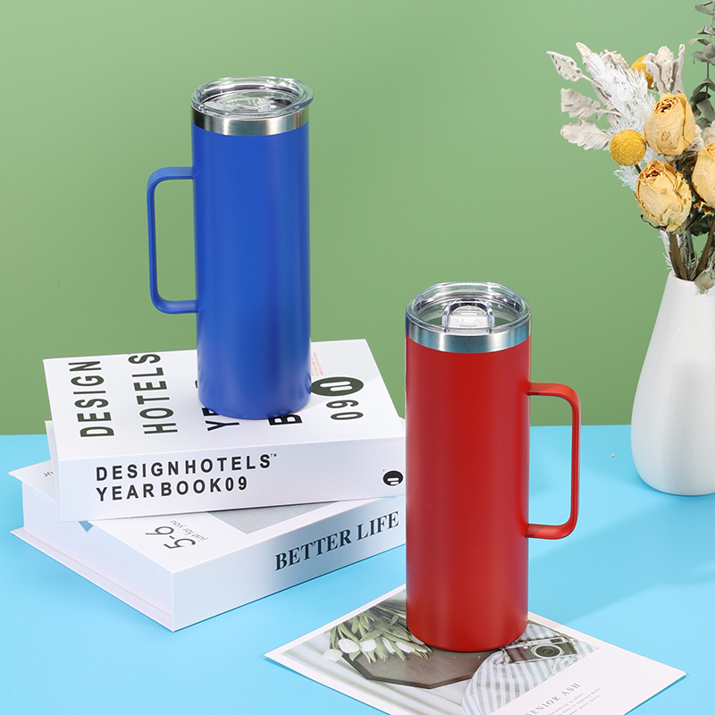 20oz Car Cup with Handle, Double-Layer Vacuum 304 Straight Water Cup, Customizable Logo, 3D/5D Printing, Double-Layer Insulation