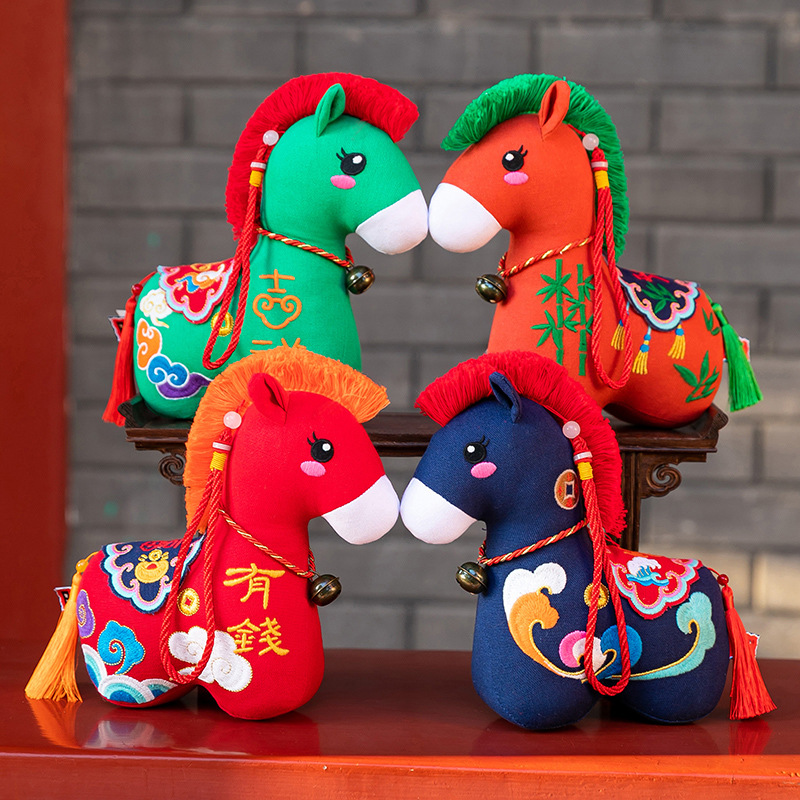 2026 Year of the Horse Mascot Doll National Trend Folk Flower Cloth Horse Doll Fabric Horse Doll Stuffed Toy Gift