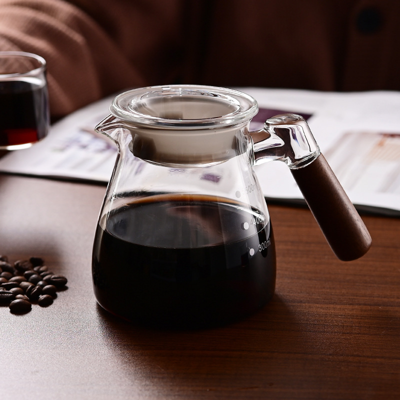 High Borosilicate Glass Hand Coffee Pot Side Wooden Handle Large Capacity Sharing Pot Electric Ceramic Stove Heating Moka Pot