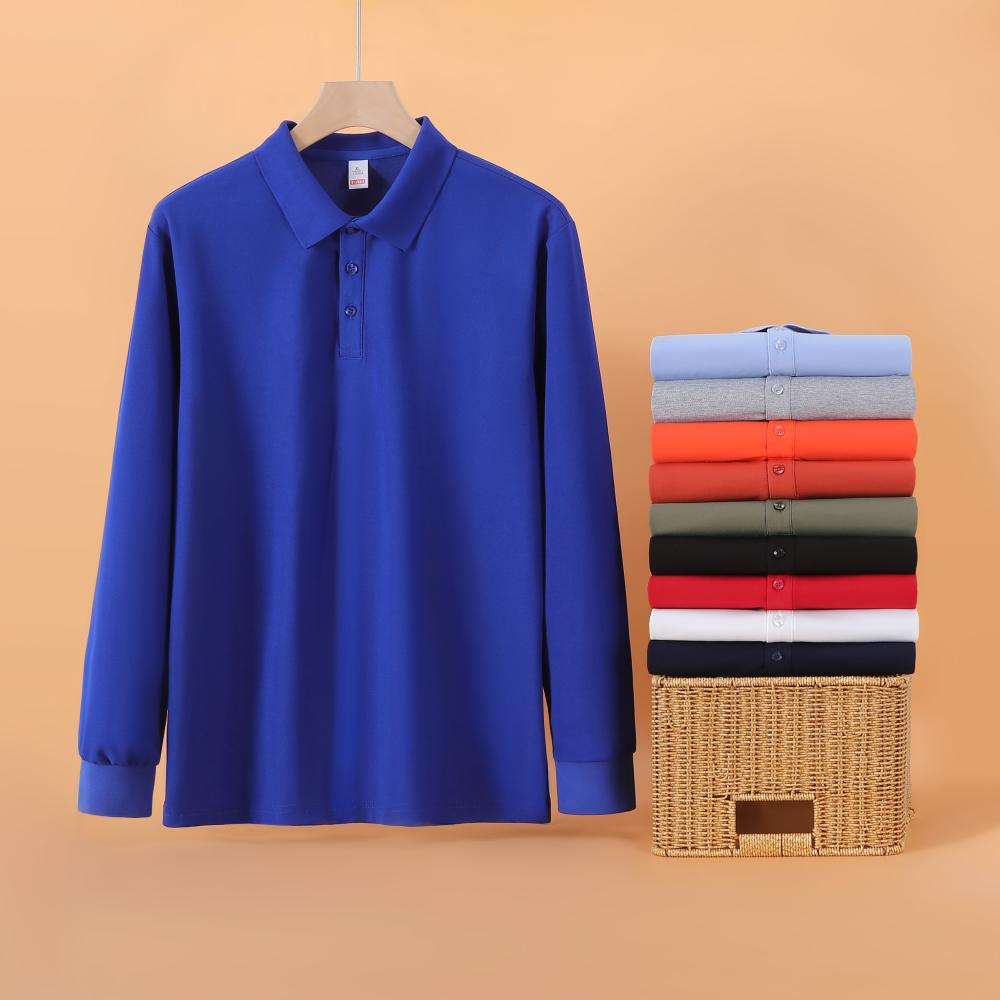 Combed Cotton Long-Sleeved Polo Shirt Custom Logo Lapel Work Clothes Group Class Uniform Printing Cultural Advertising Shirt Embroider