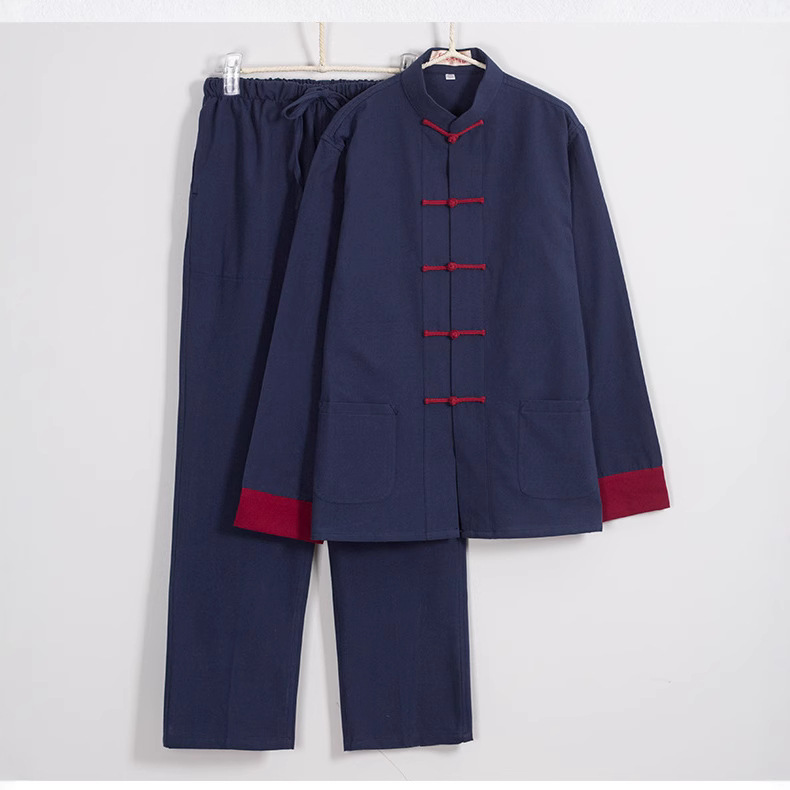 Chinese Middle-aged and Elderly Pure Cotton Old Coarse Cloth Tang Suit Top for Male Dad and Grandpa Chinese Style Retro Improved Hanfu suit