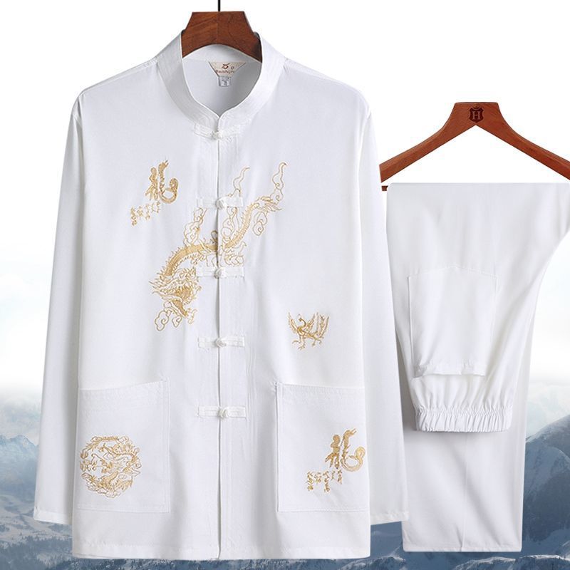 Tang Suit Male Dad Middle-aged and Elderly Two-piece Suit Chinese Style Grandpa Summer Old Man Morning Exercise Spring and Autumn Long Sleeve Hanfu