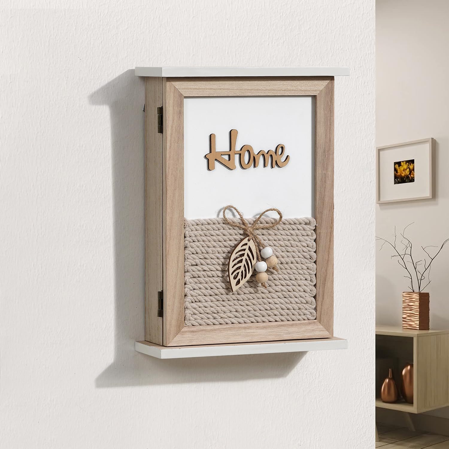 2025 Autumn Wall-Mounted Wooden Key Hook Storage Box Wall Decoration Entrance Living Room Storage and Organization New Product