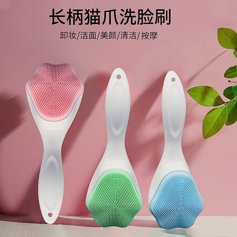 Silicone Cat Claw Face Wash Brush to Clean Pores, Facial Cleanser, Soft-Bristled Face Wash Artifact, Massage Cleansing Brush Handle, Makeup Remover Brush