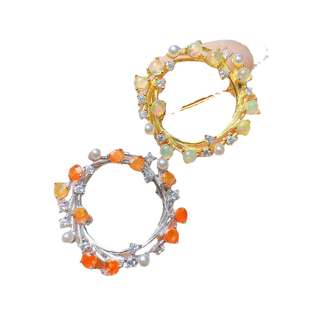 Factory Wholesale Popular Natural Opal Brooch S925 Silver Inlaid Main Stone 3*3 Hot Selling European and American Drop Shipping